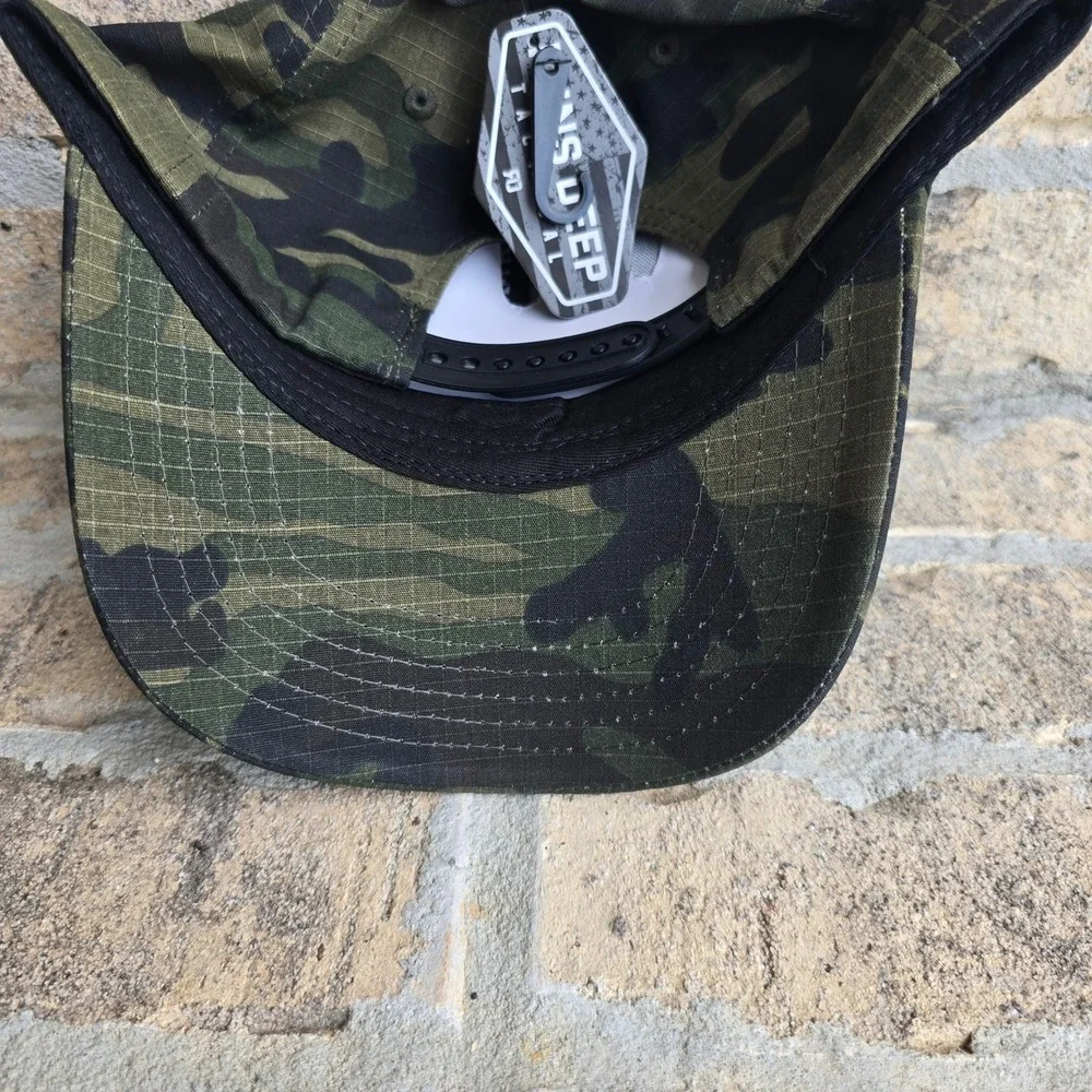 Runs Deep Mens Camo American Flag Patch Snapback Hat Tactical Ripstop Cap Green